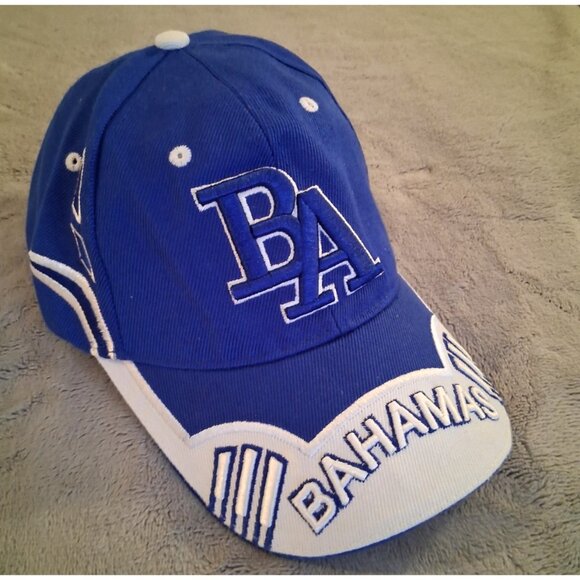 BA Bahamas Embroidered Trucker Baseball Hat Blue Silver Dorsett Tees - Picture 1 of 5
